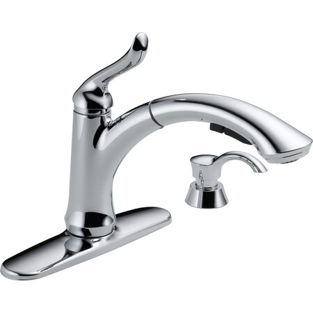 Delta Linden Single Handle Pull-Out Kitchen Faucet With Soap Dispenser 4353-SD-DST-IN